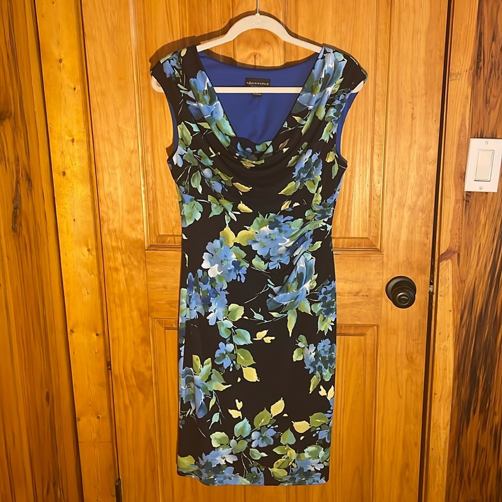 Floral Cowl Neck Sheath Midi Dress, EUC, Sz 10